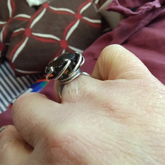 Vintage Smokey Quartz In 925 Sterling Silver To Cocktail Ring - Picture 3 of 4